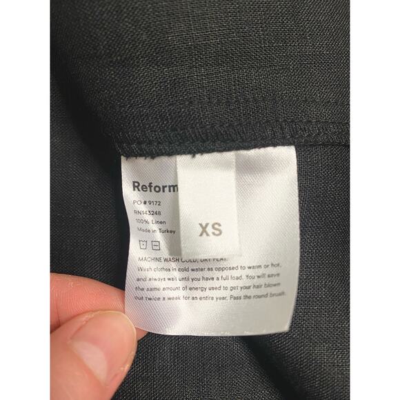 REFORMATION Black Linen V Neck Plunge Back Slit Maxi Dress US XS/S - Picture 9 of 9